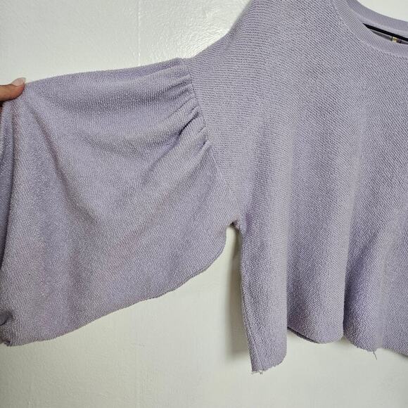 Free People Sleeves Like These Terry Pullover M Lavender‎ Purpole Puff Cropped - Picture 3 of 8